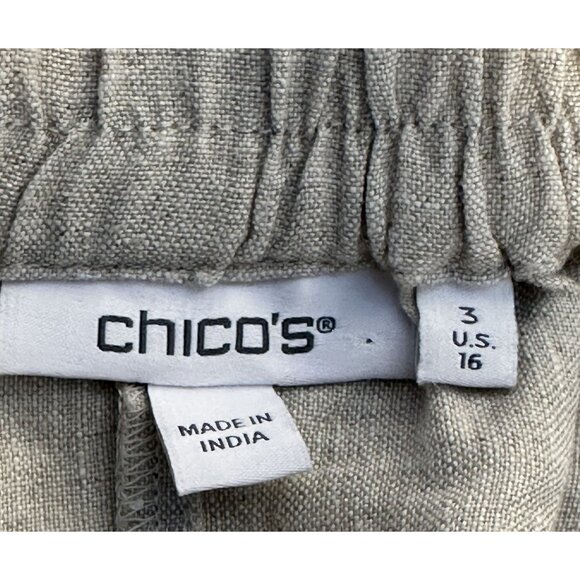 Chicos Plus Size Oatmeal Linen Cropped Pull On Trousers Button Ankle Size 16 - Picture 10 of 13